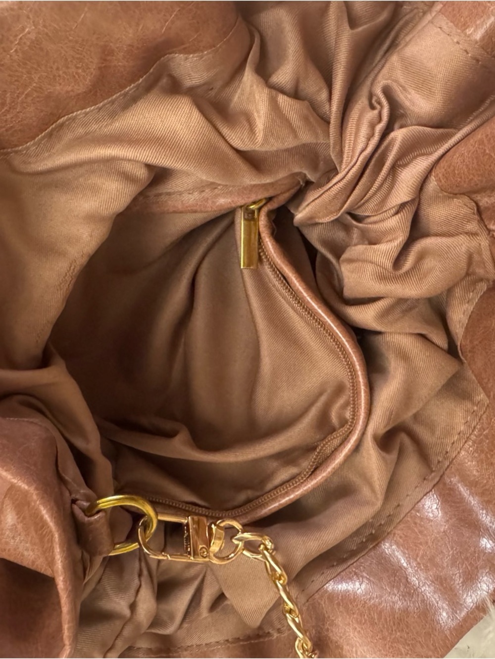 Anthropologie Mauve Blush Tan Brown Shoulder Bag with Gold Chain Strap - Picture 2 of 8